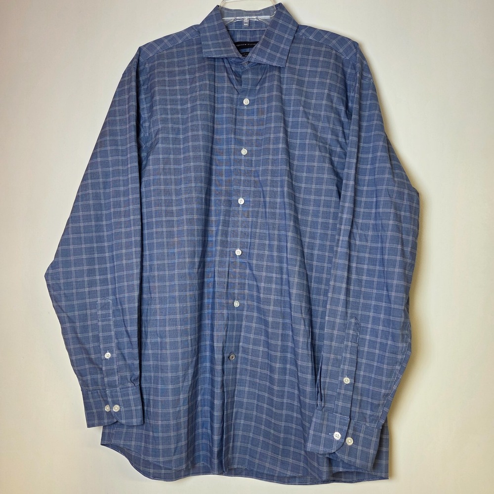 Tommy Hilfiger THFlex Supima Shirt Men's Large 16.5 34/35 Blue